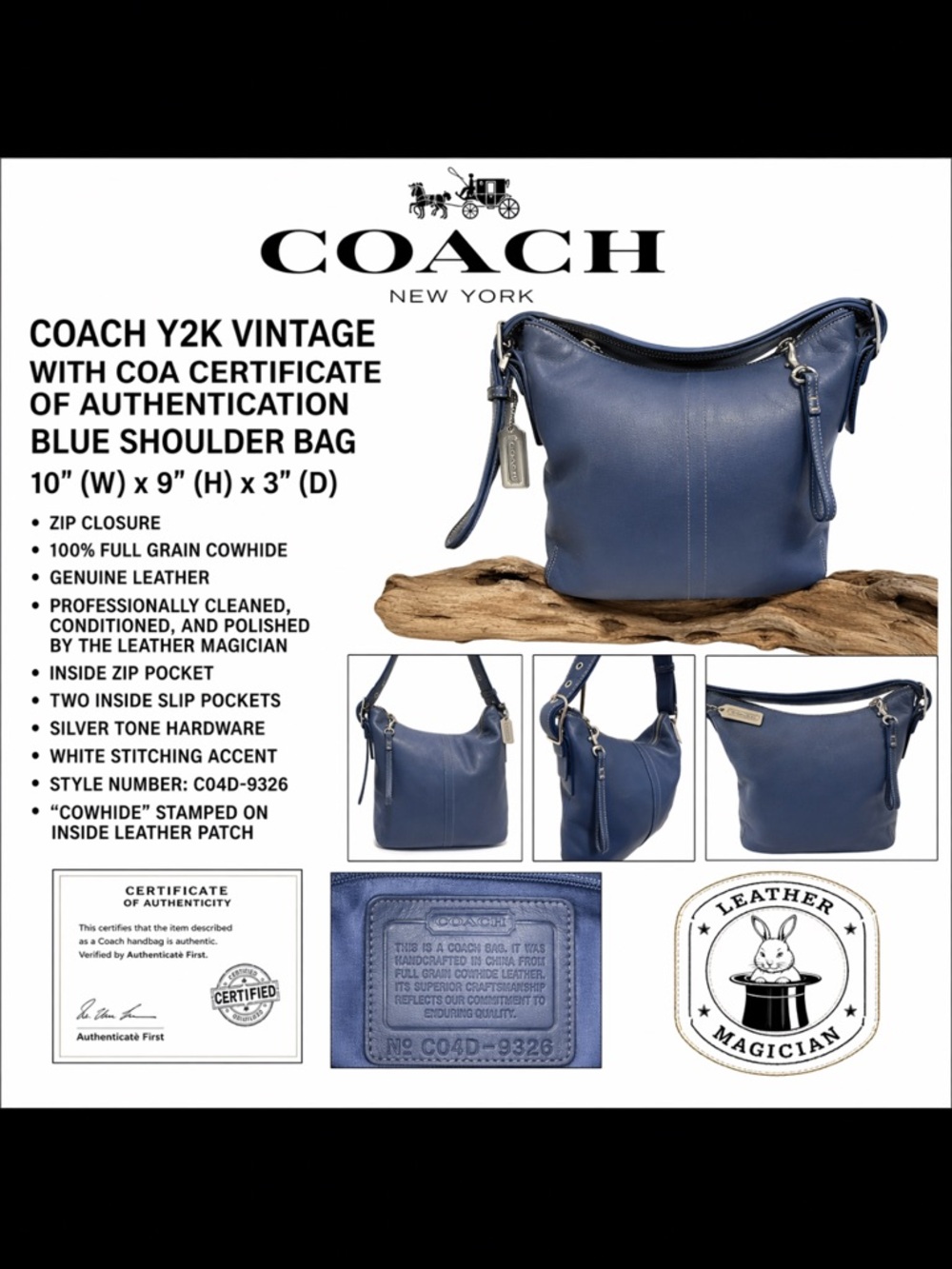 Coach Blue Leather Shoulder Bag Y2K Vintage COA C04D-9326